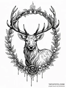 Burning stag encircled by chain, tattoo sketc... - эскиз тату (№1751243771_0, 30.06.2025 00:36) — Tatufoto.com