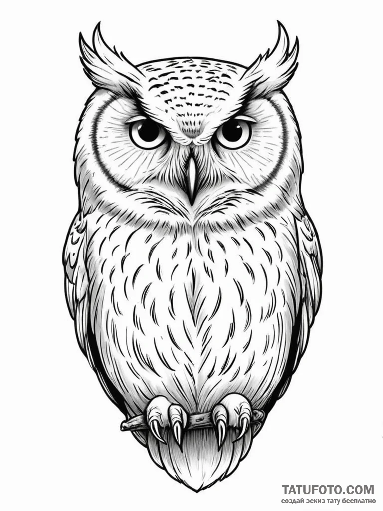 Arctic owl with piercing eyes, tattoo line ar... - эскиз тату (№1751244718_0, 30.06.2025 00:51) — Tatufoto.com