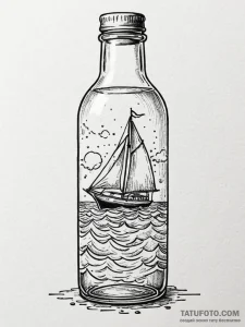 Glass bottle containing a tiny, ship sailing... - эскиз тату (№1751244808_0, 30.06.2025 00:53) — Tatufoto.com