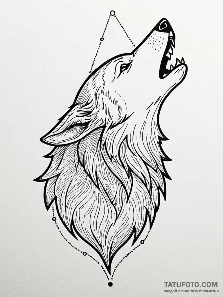 Mountain peak shaped like a howling wolf, con... - эскиз тату (№1751244891_0, 30.06.2025 00:54) — Tatufoto.com