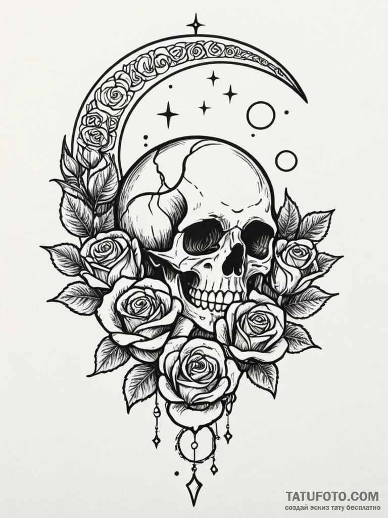 Silver leaf beneath spectral moon, tattoo fla... - эскиз тату (№1751244984_0, 30.06.2025 00:56) — Tatufoto.com