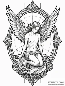 Stained glass window depicting a fallen angel... - эскиз тату (№1751246338_0, 30.06.2025 01:18) — Tatufoto.com