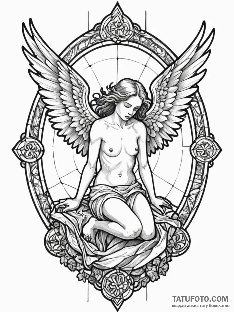 Stained glass window depicting a fallen angel... - эскиз тату (№1751246338_0, 30.06.2025 01:18) — Tatufoto.com