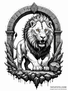 Abyssal lion stalking prey in ruins, ink illu... - эскиз тату (№1751246438_0, 30.06.2025 01:20) — Tatufoto.com