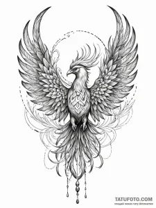 Ashen phoenix with steel feathers, ink illust... - эскиз тату (№1751246756_0, 30.06.2025 01:25) — Tatufoto.com