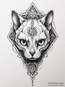 Cat skull with runic carvings, tattoo line ar... - эскиз тату (№1751247037_0, 30.06.2025 01:30) — Tatufoto.com