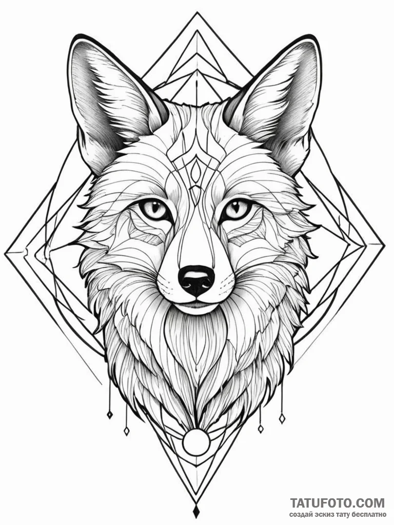 Angel fox with jeweled collar, ink illustrati... - эскиз тату (№1751247592_0, 30.06.2025 01:39) — Tatufoto.com