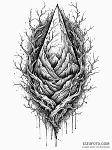 Monolith cracked by spectral vines, tattoo dr... - эскиз тату (№1751248805_0, 30.06.2025 02:00) — Tatufoto.com
