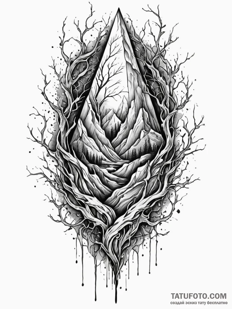 Monolith cracked by spectral vines, tattoo dr... - эскиз тату (№1751248805_0, 30.06.2025 02:00) — Tatufoto.com