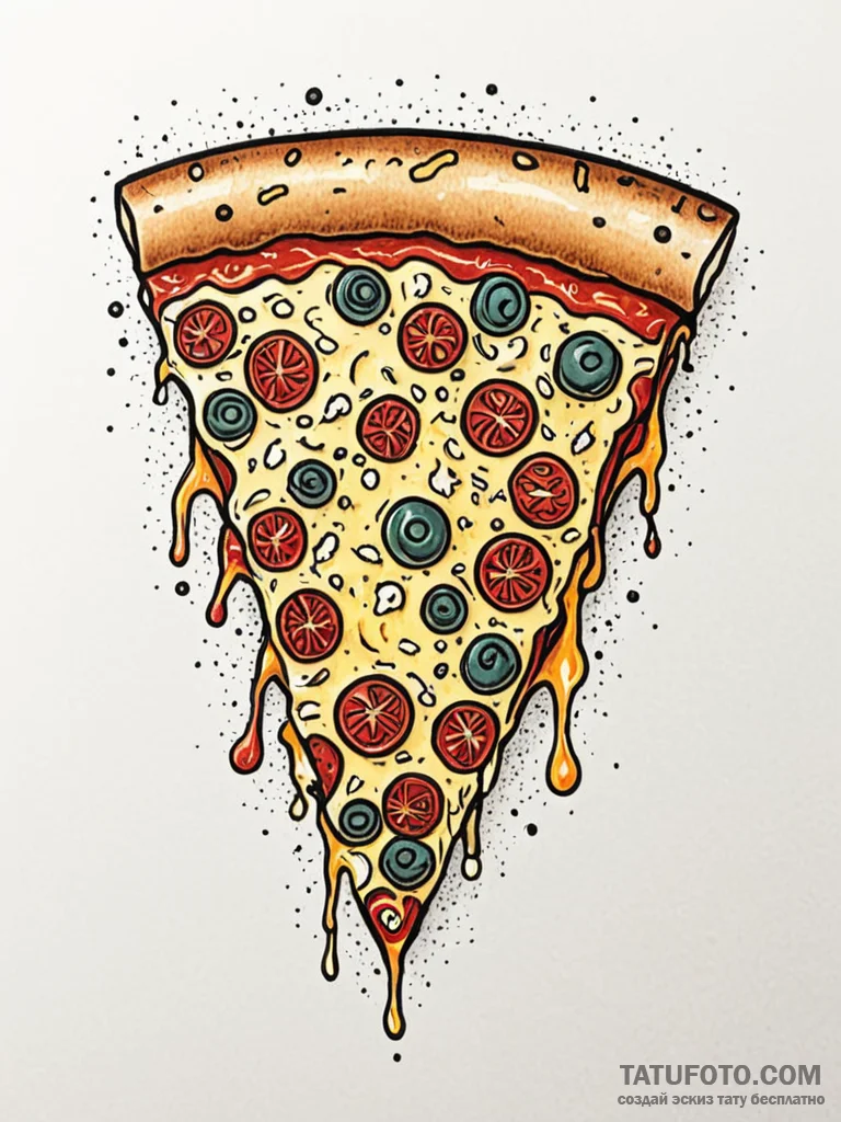 Piece of pizza with melting cheese, concept a... - эскиз тату (№1751249210_0, 30.06.2025 02:06) — Tatufoto.com