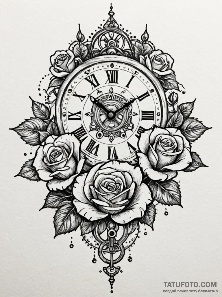 Old clock with frozen gears, tattoo flash she... - эскиз тату (№1751249302_0, 30.06.2025 02:08) — Tatufoto.com