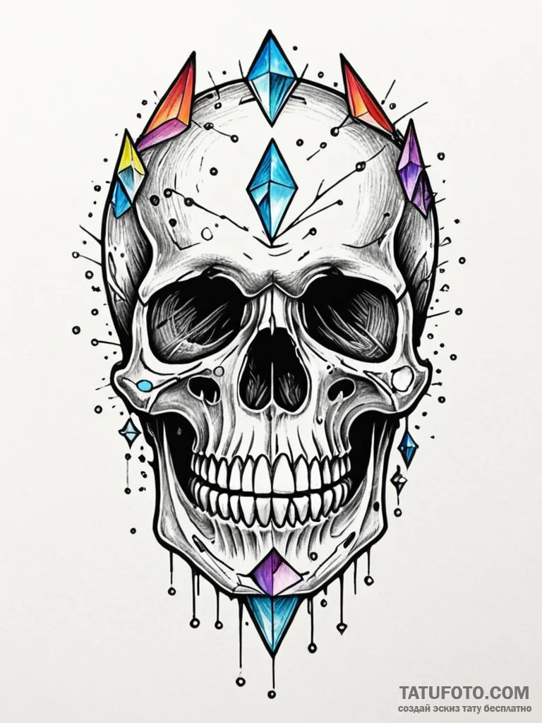 Ice skull encased in crystals, tattoo line ar... - эскиз тату (№1751249401_0, 30.06.2025 02:10) — Tatufoto.com