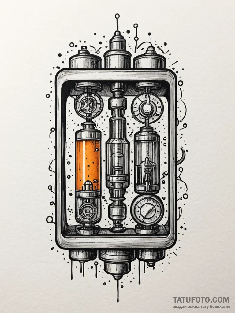 Nixie tube clock, artistic tattoo sketch, bla... - эскиз тату (№1751249850_0, 30.06.2025 02:17) — Tatufoto.com