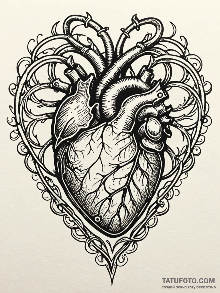 Biomechanical heart with pulsing neon arterie... - эскиз тату (№1751250404_0, 30.06.2025 02:26) — Tatufoto.com