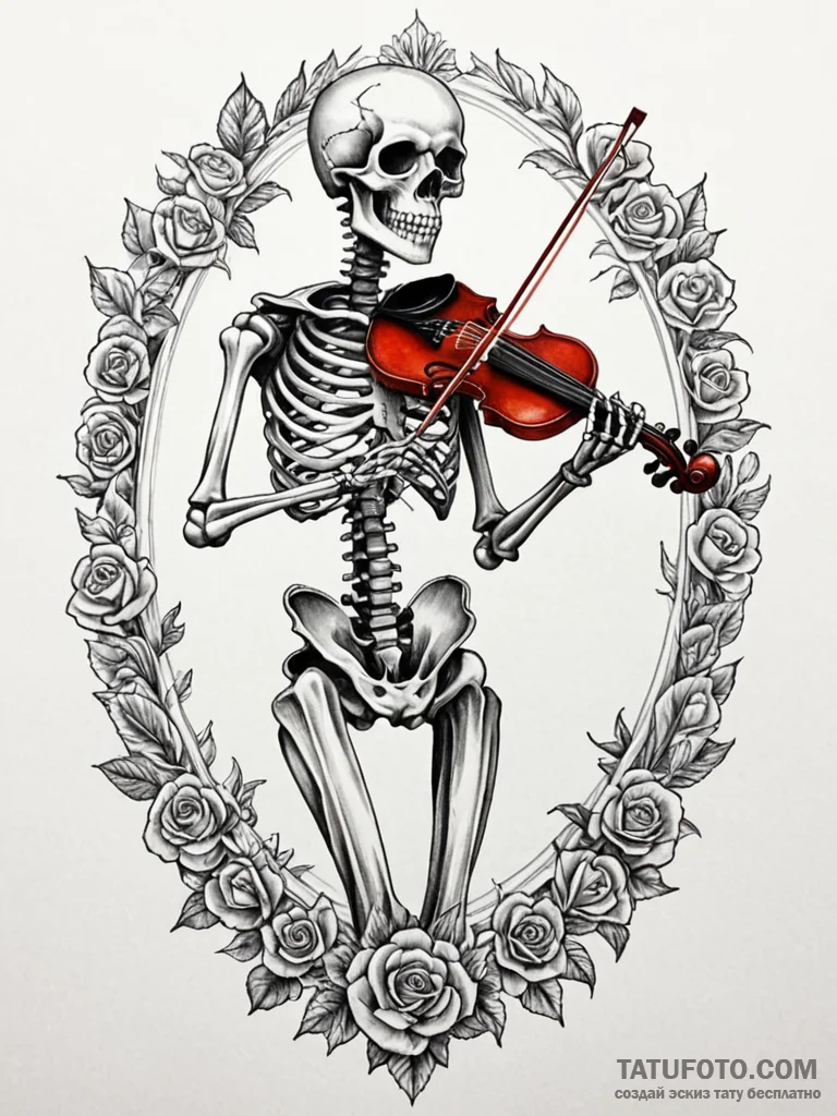 Animated skeleton playing violin, ink illustr... - эскиз тату (№1751250644_0, 30.06.2025 02:30) — Tatufoto.com