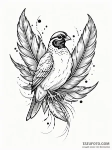 Quail feathers scattered in wind, tattoo line... - эскиз тату (№1751250735_0, 30.06.2025 02:32) — Tatufoto.com