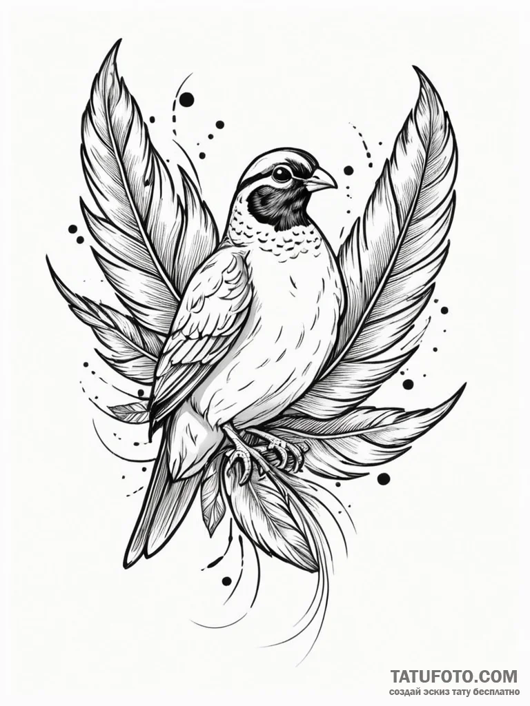 Quail feathers scattered in wind, tattoo line... - эскиз тату (№1751250735_0, 30.06.2025 02:32) — Tatufoto.com