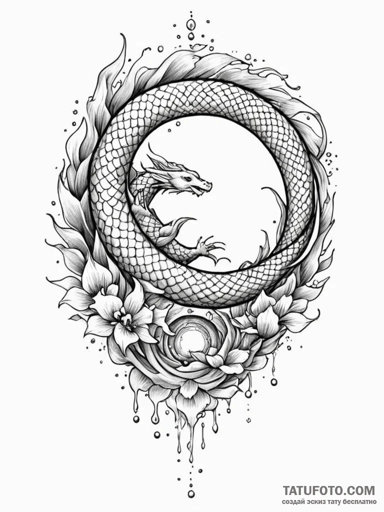 Koi dragon emerging from portal, artistic tat... - эскиз тату (№1751251095_0, 30.06.2025 02:38) — Tatufoto.com