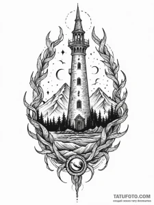 Jagged serpent beneath spectral spire, tattoo... - эскиз тату (№1751251478_0, 30.06.2025 02:44) — Tatufoto.com