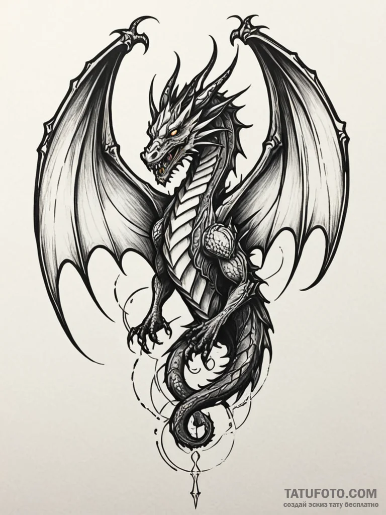 Atomic dragon with plasma wings, concept art... - эскиз тату (№1751251875_0, 30.06.2025 02:51) — Tatufoto.com