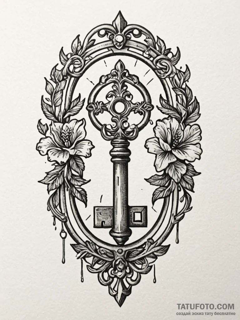 Burning key unlocking forbidden gate, tattoo... - эскиз тату (№1751252377_0, 30.06.2025 02:59) — Tatufoto.com
