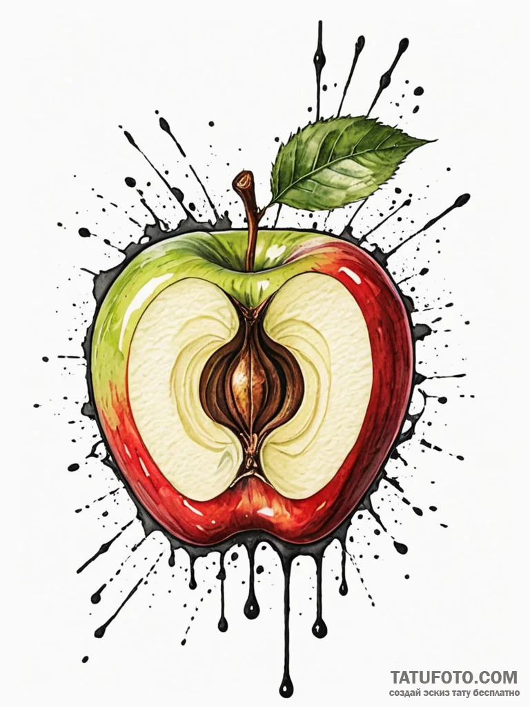 High-caliber bullet piercing an apple, in sup... - эскиз тату (№1751252704_0, 30.06.2025 03:05) — Tatufoto.com