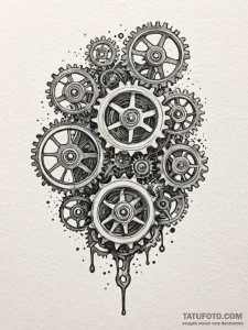 Clockwork mechanism, exposed gears moving in... - эскиз тату (№1751253407_0, 30.06.2025 03:16) — Tatufoto.com