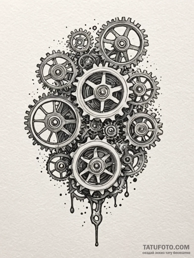 Clockwork mechanism, exposed gears moving in... - эскиз тату (№1751253407_0, 30.06.2025 03:16) — Tatufoto.com