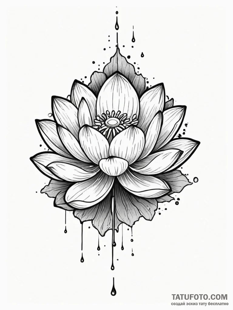 Storm lotus blooming through frost, ink illus... - эскиз тату (№1751253906_0, 30.06.2025 03:25) — Tatufoto.com