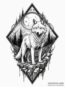Angelic wolf standing on ruins, artistic tatt... - эскиз тату (№1751254326_0, 30.06.2025 03:32) — Tatufoto.com