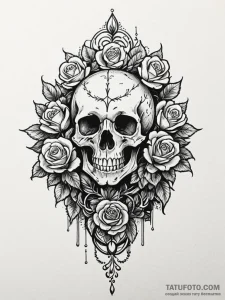 Scarlet crown beneath bone tree, tattoo flash... - эскиз тату (№1751254655_0, 30.06.2025 03:37) — Tatufoto.com