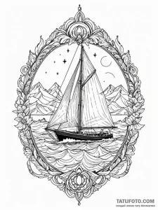 A sleek boat sailing on a calm sea, open wate... - эскиз тату (№1751256764_0, 30.06.2025 04:12) — Tatufoto.com