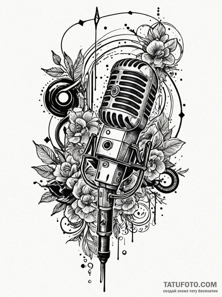 Microphone, vintage style, with a spectral vo... - эскиз тату (№1751258030_0, 30.06.2025 04:33) — Tatufoto.com