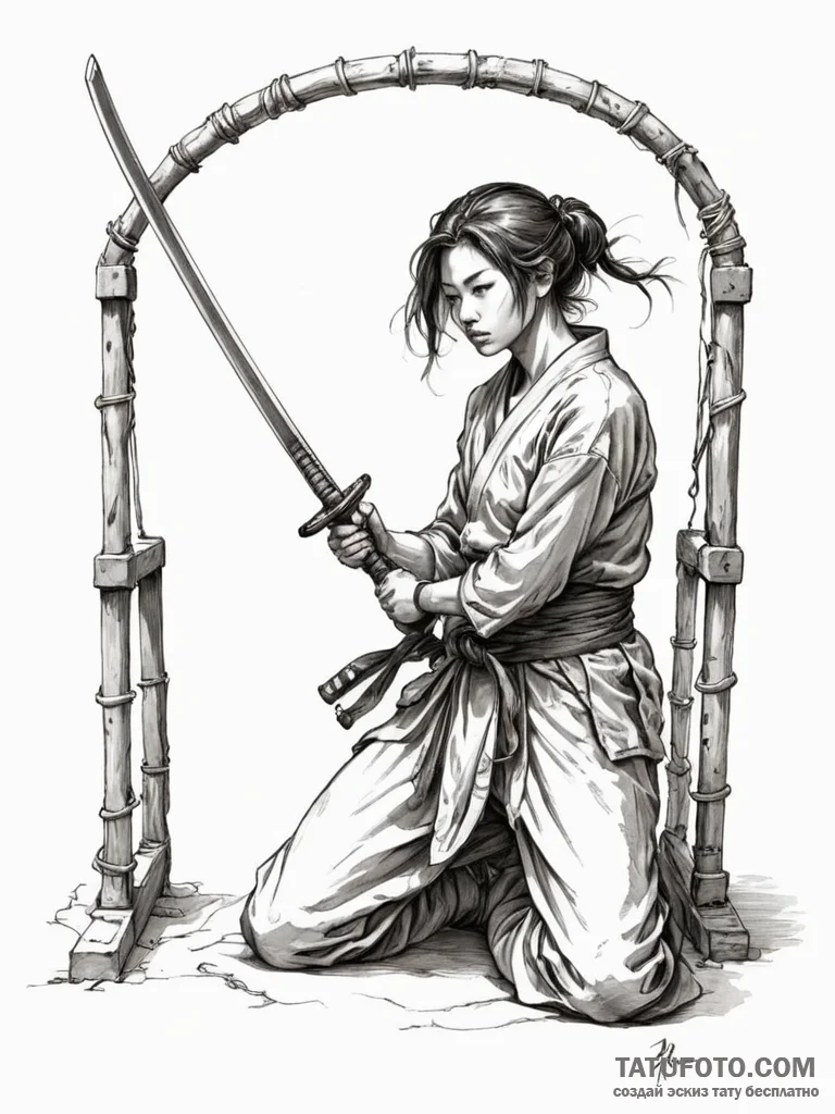 Katana locked in bone cage, ink illustration... - эскиз тату (№1751258114_0, 30.06.2025 04:35) — Tatufoto.com