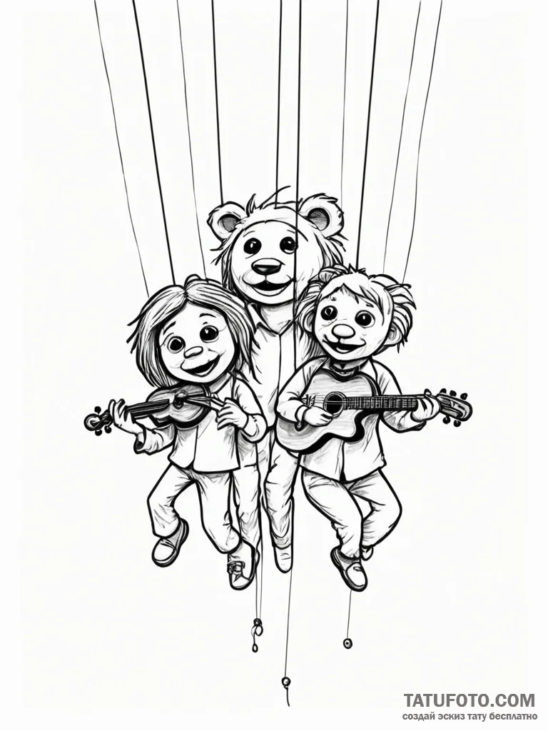 Strings with puppets - эскиз тату (№1751258288_0, 30.06.2025 04:38) — Tatufoto.com