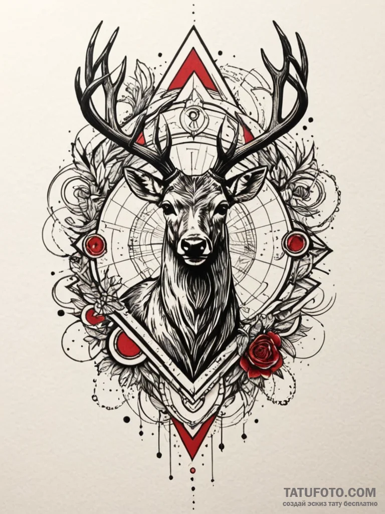 Atomic stag running through data stream, tatt... - эскиз тату (№1751258365_0, 30.06.2025 04:39) — Tatufoto.com