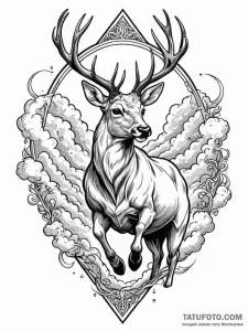 Angelic deer leaping through clouds, tattoo l... - эскиз тату (№1751258464_0, 30.06.2025 04:41) — Tatufoto.com