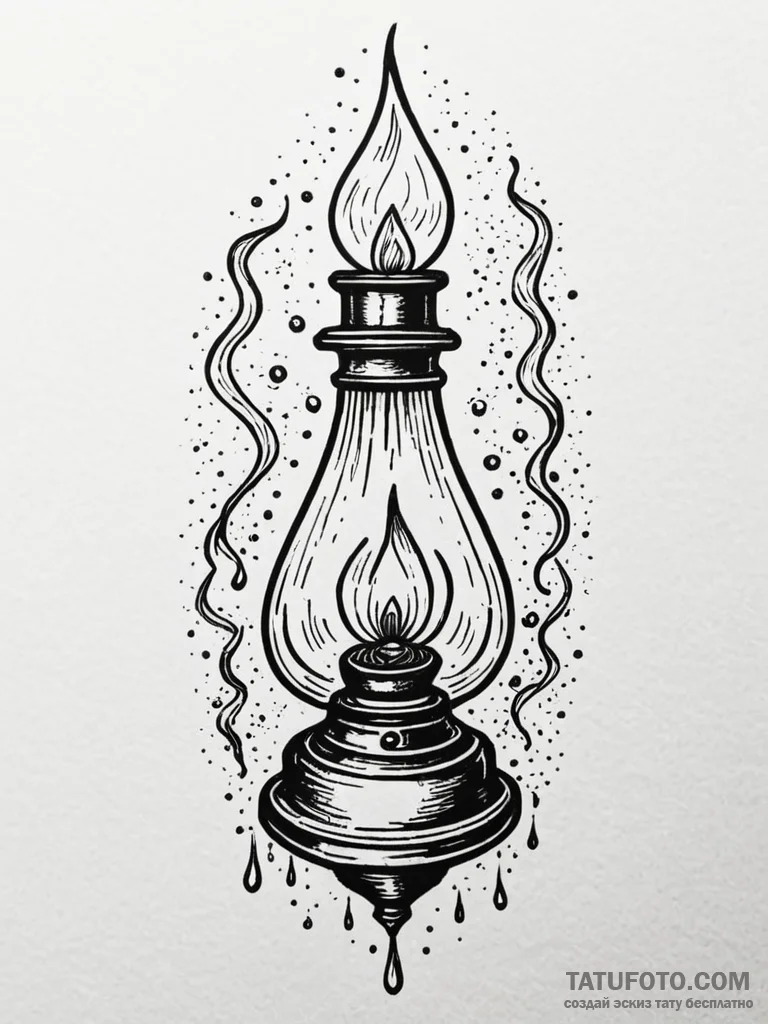 Oil lamp dripping spectral light, tattoo flas... - эскиз тату (№1751259822_0, 30.06.2025 05:03) — Tatufoto.com