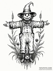 A whimsical bird on a scarecrow, unlikely,, t... - эскиз тату (№1751259904_0, 30.06.2025 05:05) — Tatufoto.com