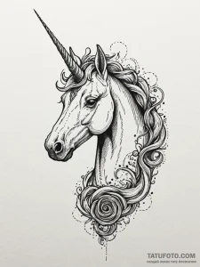 Unicorn with a horn of spiraling darkness, co... - эскиз тату (№1751260130_0, 30.06.2025 05:08) — Tatufoto.com
