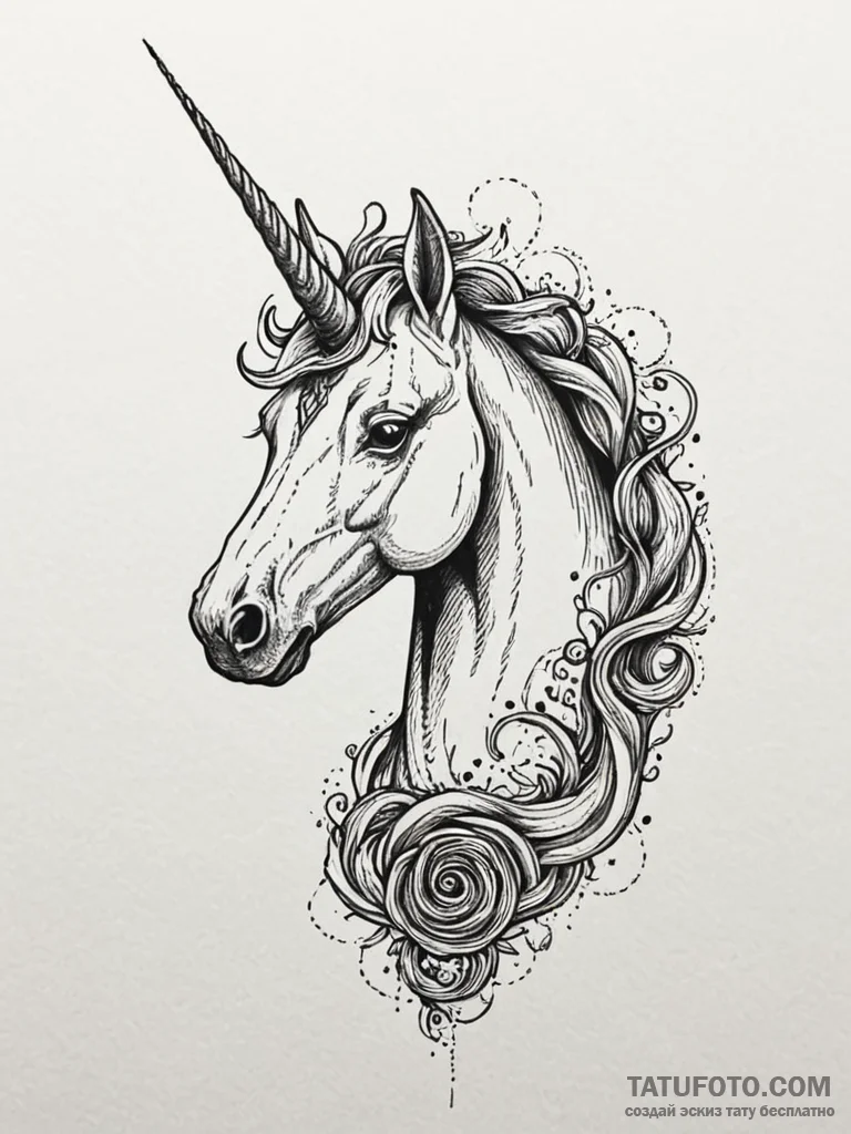 Unicorn with a horn of spiraling darkness, co... - эскиз тату (№1751260130_0, 30.06.2025 05:08) — Tatufoto.com