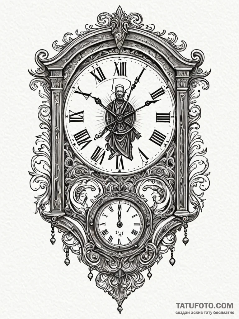 Grandfather clock with a pendulum swinging a... - эскиз тату (№1751260216_0, 30.06.2025 05:10) — Tatufoto.com