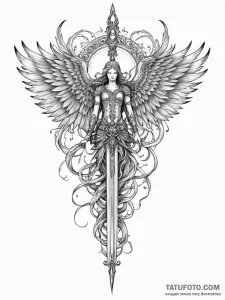 Angelic blade with divine fire, ink illustrat... - эскиз тату (№1751261231_0, 30.06.2025 05:27) — Tatufoto.com