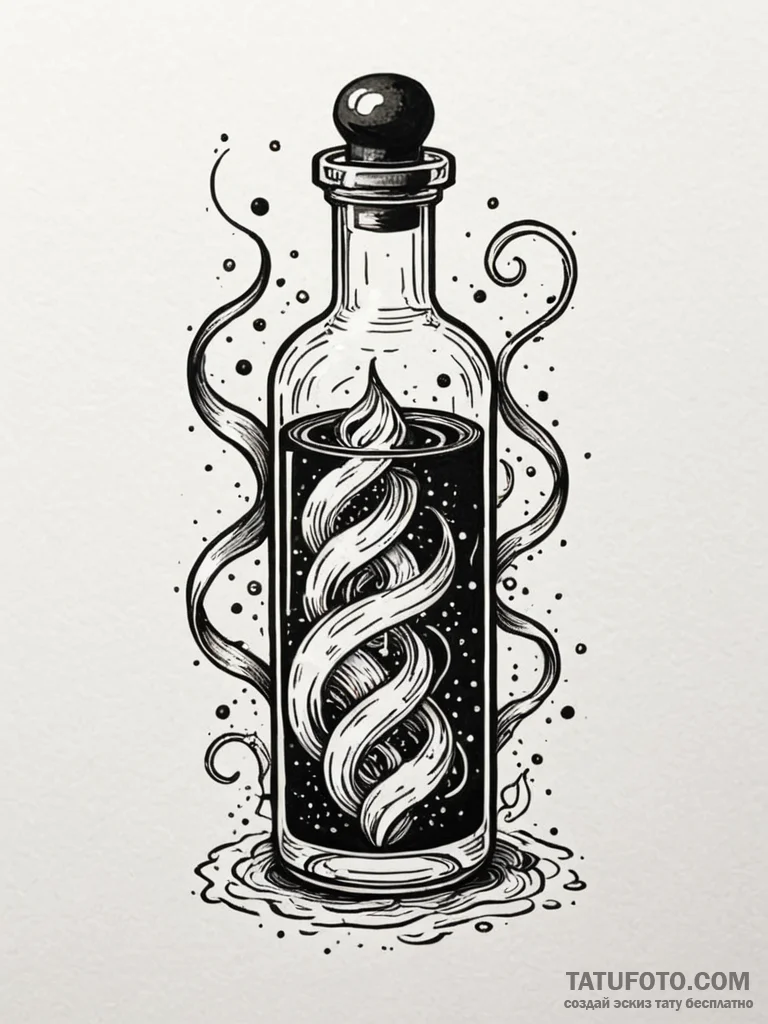 Vial containing a swirling, magical potion, t... - эскиз тату (№1751261554_0, 30.06.2025 05:32) — Tatufoto.com
