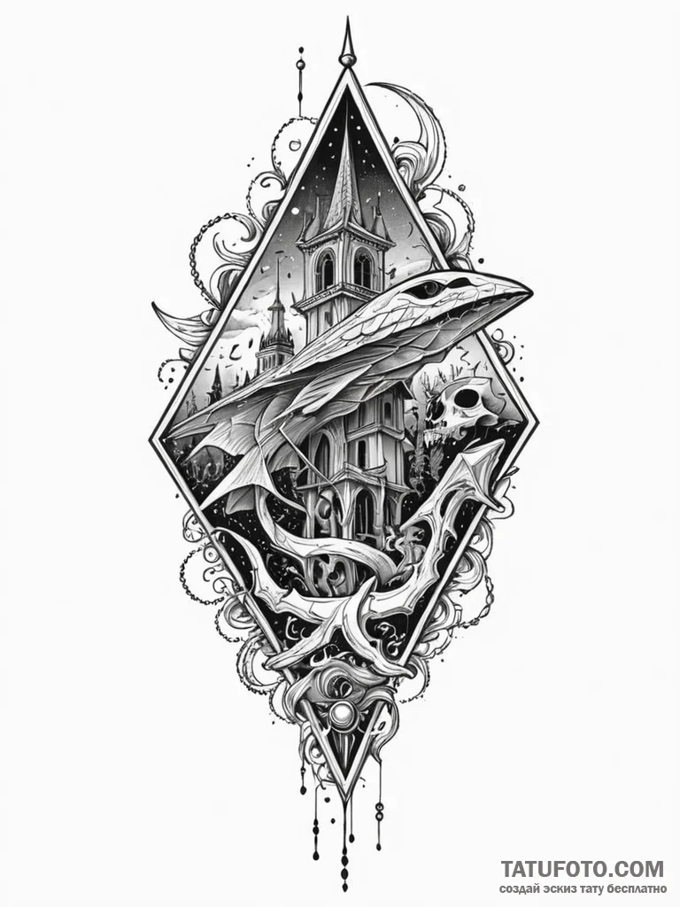 Kite trapped in bone spire, tattoo line art,... - эскиз тату (№1751261634_0, 30.06.2025 05:33) — Tatufoto.com