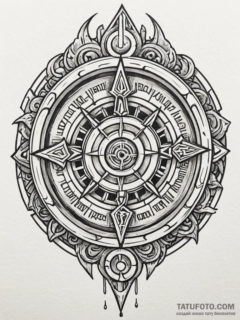Bone wheel with ancient runes, tattoo line ar... - эскиз тату (№1751261725_0, 30.06.2025 05:35) — Tatufoto.com