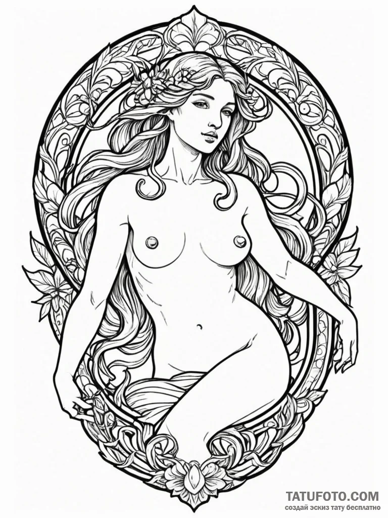 Art nouveau aphrodite, artistic tattoo sketch... - эскиз тату (№1751262468_0, 30.06.2025 05:47) — Tatufoto.com