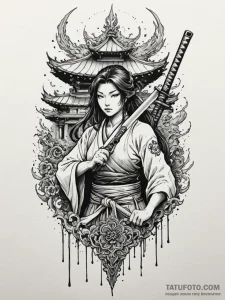 Katana beneath haunted shrine, ink illustrati... - эскиз тату (№1751262721_0, 30.06.2025 05:52) — Tatufoto.com