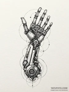 Robotic arm, concept art for tattoo, fine lin... - эскиз тату (№1751263892_0, 30.06.2025 06:11) — Tatufoto.com