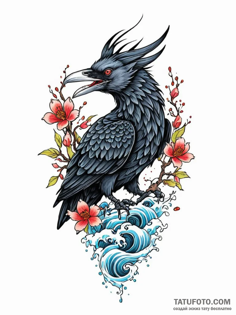 Clawed raven perched on crown, tattoo line ar... - эскиз тату (№1751264483_0, 30.06.2025 06:21) — Tatufoto.com